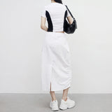 Poron string back slit pocket skirt