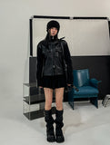 [LANARCH] Amber Leather Pocket Neck Zip-Up