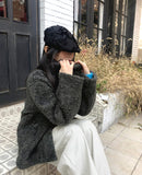 Plon Fluffy Half-Neck Midi Fur Coat Jacket