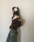 Penk Cable Fur Hood Slim Fit Two-Way Knit Zip-Up