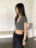 Catal all-in-one lace V-neck cropped short sleeve cardigan