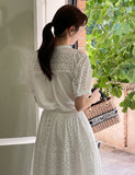 [Two Piece] Hueri Punching Blouse Long Skirt