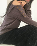[MADE] Enze Vintage Antique Button Off Shoulder Long Sleeve T-Shirt