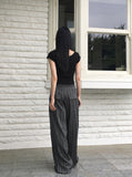 Lafec Stripe Color Matching String Long Wide Pants