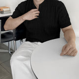 Henley Neck Cable Short Sleeve Knit