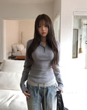 Ine Button Round Slim Hoodie