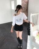 Stars Lettering Unbalance Short Sleeve