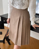 All-Grit Check Unbalanced Pleated Banding Skirt