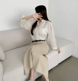 Seersucker Loose-fit Pendant Point Stripe Long Sleeve Shirt