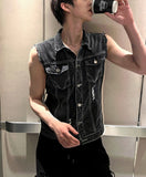 Black Denim Damage+ Sleeveless Denim Jacket