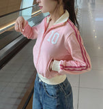 Tokyo Lettering High Neck Color Matching Pink Crop Jersey