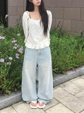 Moba Light Blue Rivet Pintuck Washing Wide Pants
