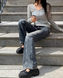 [MADE] Ruhe Incision Surgical Pocket Denim Washing Semi-Bootcut Long Pants