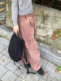 Tail Pigment Washing Cotton Banding Cargo Long Wide Pants