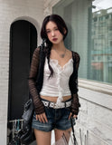 Tease See-Through Wrinkle Crop Cardigan