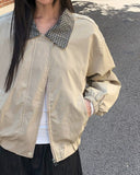 Puzzing Color Matching Check Pattern Collar Cotton Long Sleeve Jacket