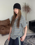 Roan Striped Henley Neck Short Sleeve Tee