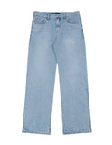 Semi-Wide Unbalanced Slit Denim Pants