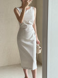 Morian Notch Shirring Span Sleeveless One Piece