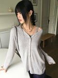 Belky half button henley neck boucle long sleeve knit