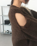 [Wool20] Siang shoulder slit button knit