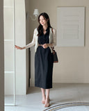Latte Pocket Collar Sleeveless One Piece (Belt Set)