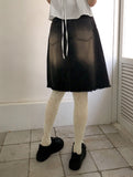 Pet Dark Washing Damage Denim Midi Skirt