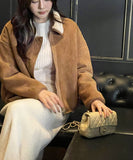 [Wool Lining] Momen Fur Collar Soft Suede Jumper