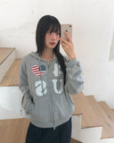 Pekit Stars and Stripes Heart Print Two-Way Zipper Long Sleeve Hooded Zip-Up