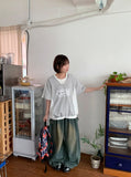 Beple Snap Button Banding Denim Balloon Wide Pants