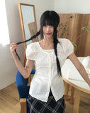Laen ribbon puff short sleeve blouse