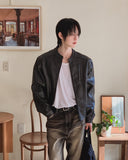 The Non Washed Stand Collar Leather Jacket
