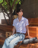 Minimal One-Pocket Roll-Up Short-Sleeve Shirt