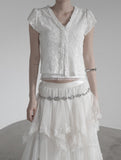 Leaf Jacquard See-through Lace Cardigan