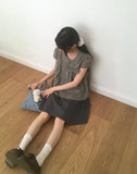 Darling round collar check ribbon blouse