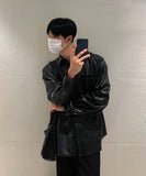 Pocket Detail Overfit Leather Shirt