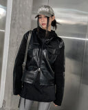 [LANARCH] Noble Leather Pocket Hooded Zip-Up