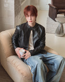 Bergon leather washed cut biker jacket