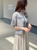 Tune Round Color Matching Short Sleeve Tweed Jacket