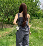 Striped flare string sleeveless wide banding pants two-piece