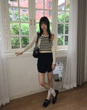 [SET] Zpin Stripe Sleeveless Cable Bolero Cardigan Set