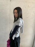 Nipped Hairy Muffler Short Sleeve Knit