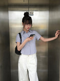 Karen Stripe Short Sleeve Collar Slim Shirt