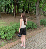 Knit Button Ribbed V-neck Sleeveless