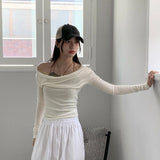 [Wool 30] Newel Modal Draping Ballet Core Off Shoulder Long Sleeve T-shirt