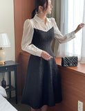 Ales color matching chiffon jacquard flared one piece