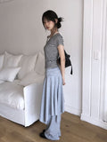 [MADE/Skirt+Pants SET] Forin Bootcut Pants Unbalance Shirring Flare Layered Skirt
