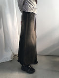 Yat Cat Sand Washing Damage Maxi Denim Long Skirt