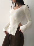 Lafen Angora Side Slit Damage Long Sleeve Knit