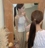 Summer Halterneck Back Ribbon Smocke Banding Sleeveless Blouse